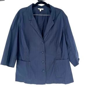 Eileen Fisher Navy Poplin Drawstring Blazer - Size 2X